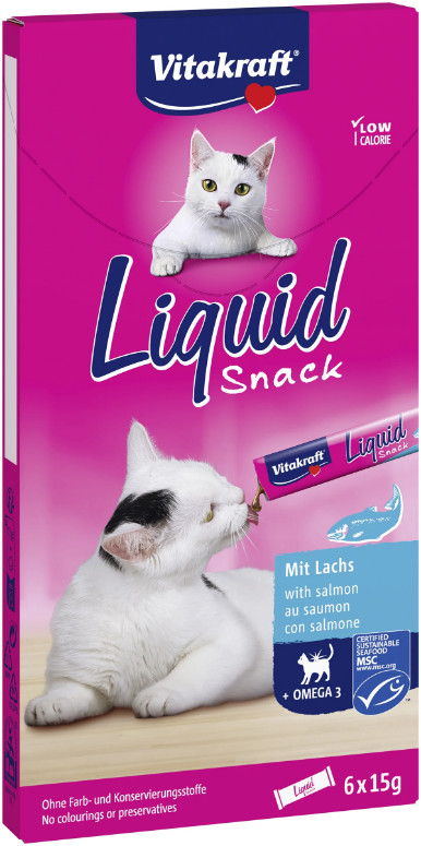 Vitakraft Liquid Snacks met zalm kattensnack (6 x 15g)