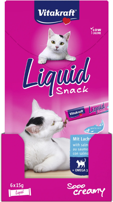 Vitakraft Liquid Snacks met zalm kattensnack (6 x 15g)