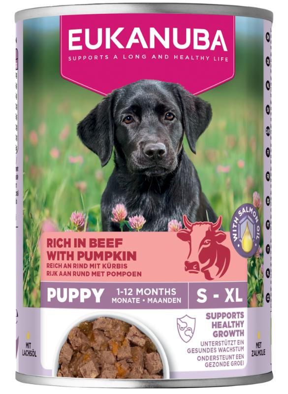 Eukanuba Puppy met rund en pompoen natvoer hond