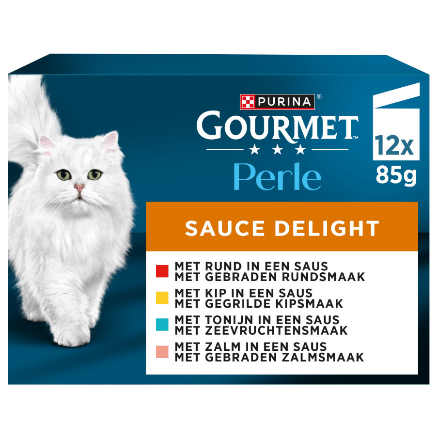 Gourmet Perle Sauce Delight- rund/kip/tonijn/zalm 12x85g  nat kattenvoer