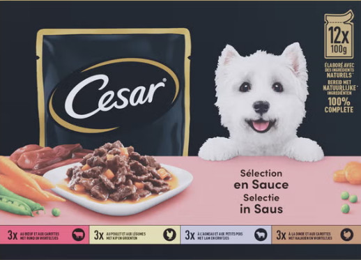 Cesar Adult Selection in saus multipack natvoer hond zakjes (100 g)
