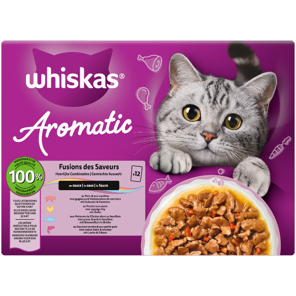 Whiskas 1+ Aromatic Heerlijke Combinaties in saus natvoer kat multipack (zakjes 85 g)