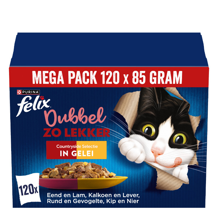 Felix Dubbel Zo Lekker Countryside Selectie in gelei natvoer kat (megapack)